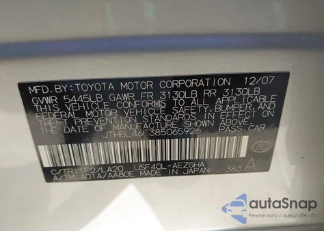 2008 Lexus Ls 460 из США, поврежденный, VIN JTHBL46F385065926